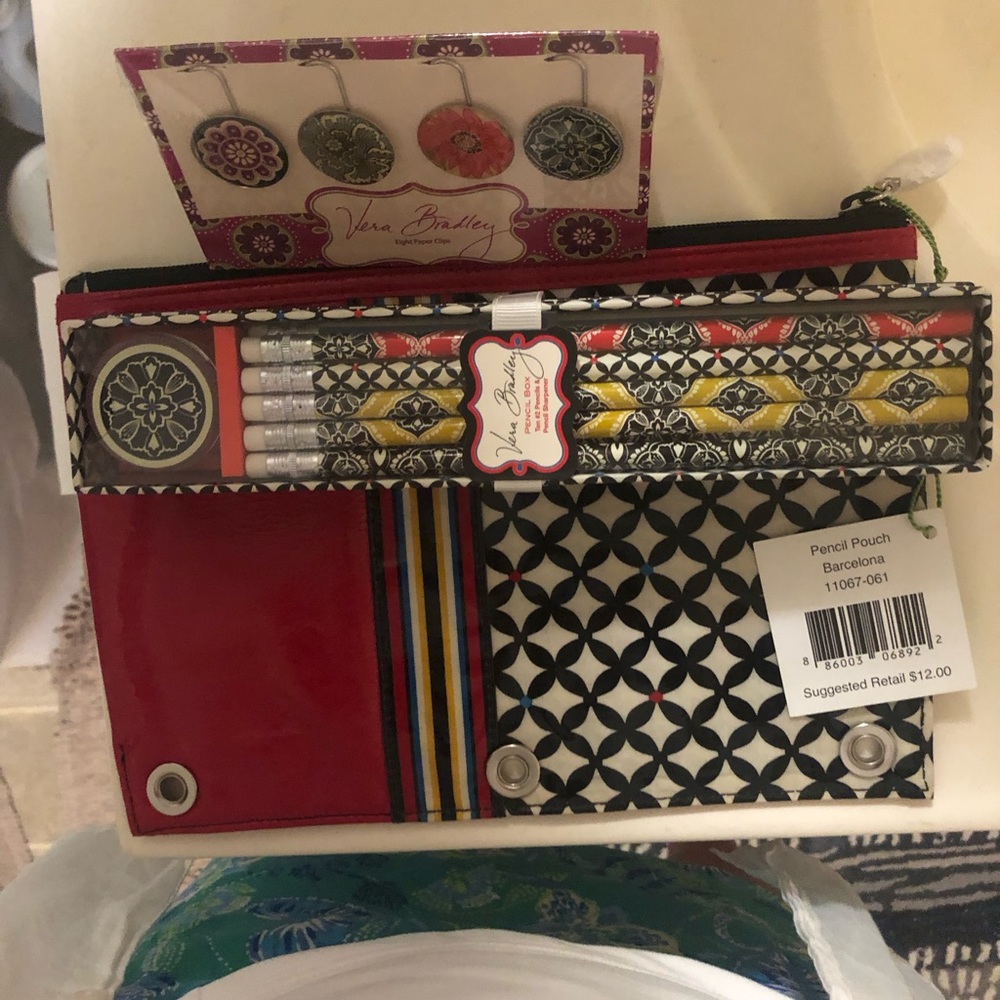 NWT Vera Bradley bundle for BackToSchool Pencil pouch, 8 paperclips & pencil box